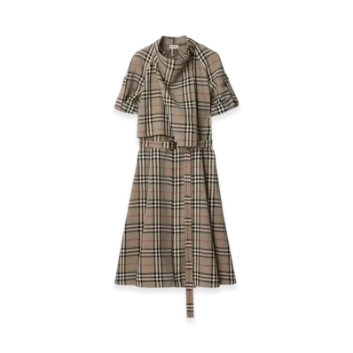 Burberry Check Silk Blend Trench Dress "Limestone"