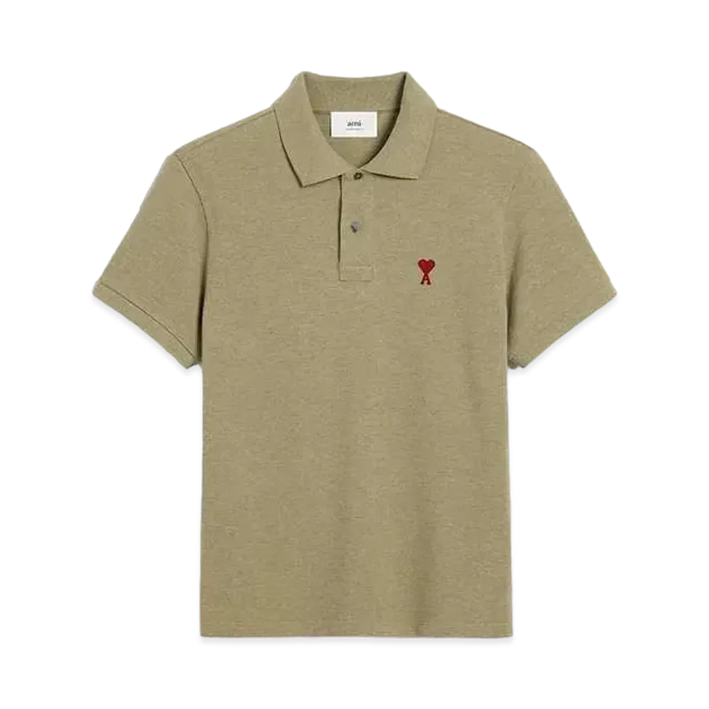 AMI PARIS Organic Cotton Pique AMI DE COEUR Polo Shirt "Heather Sage"