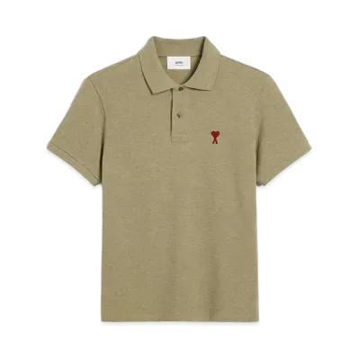 AMI PARIS Organic Cotton Pique AMI DE COEUR Polo Shirt "Heather Sage"