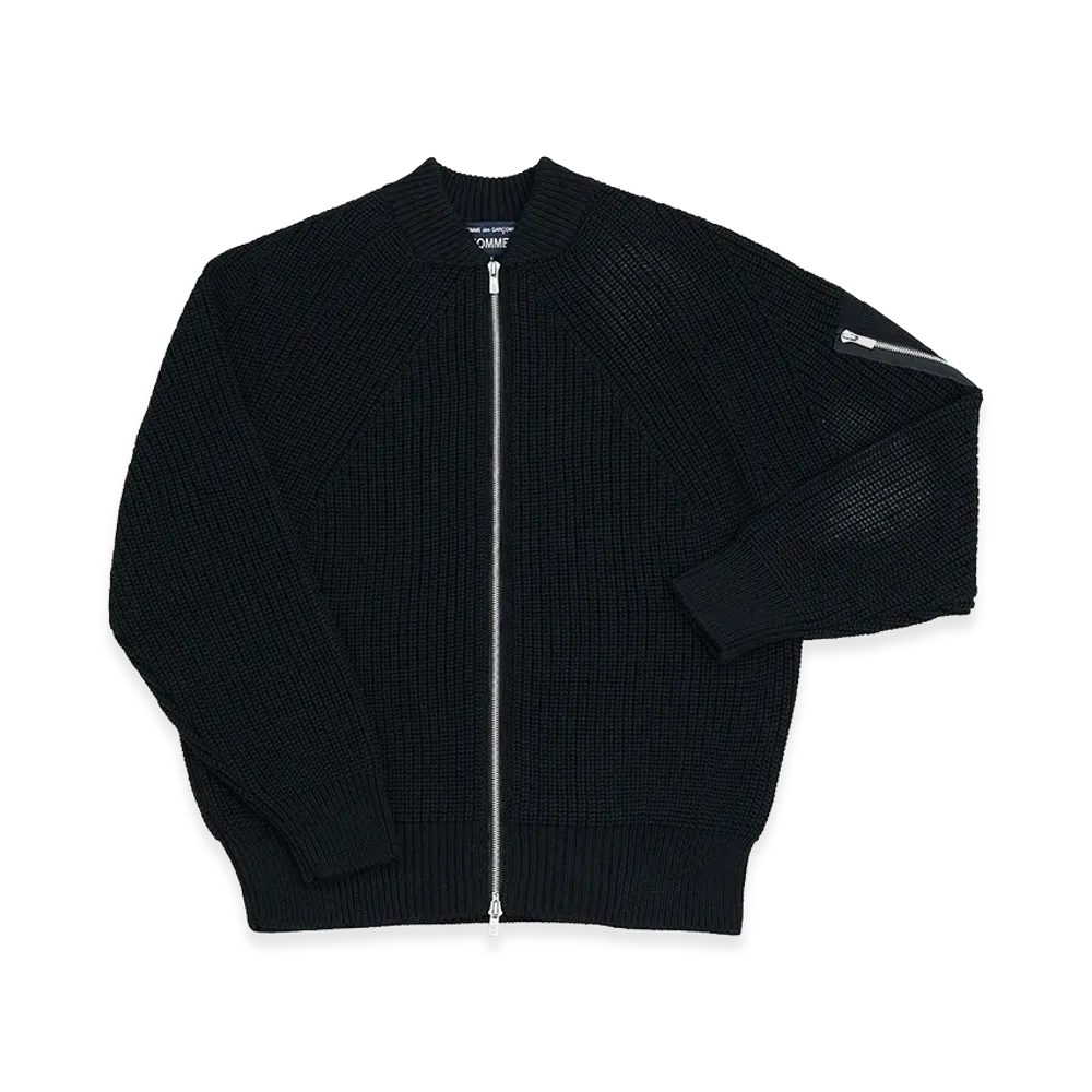 COMME des GARCONS HOMME x BATONER Wool Worsted Half-Cardigan "Black"