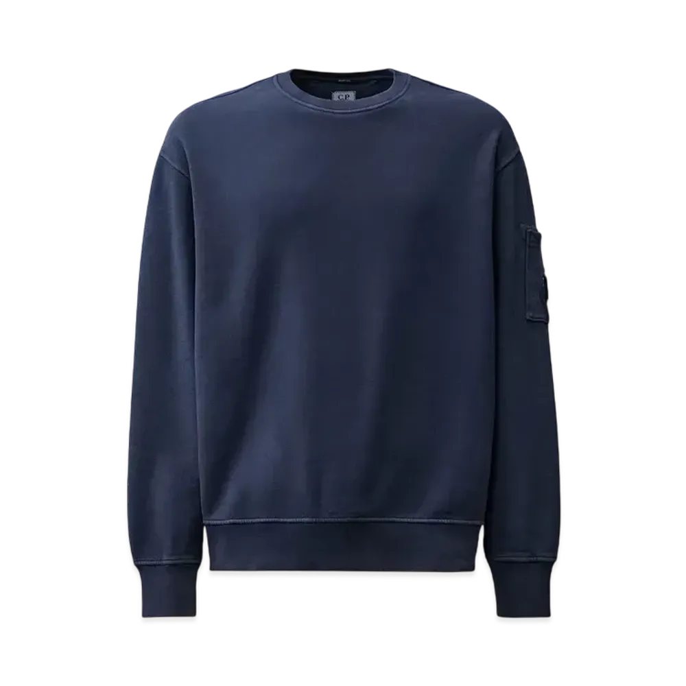 C.P Company Brushed and Emerized Diagonal Fleece Lens Crew Neck Sweatshirt "Estate Blue"
