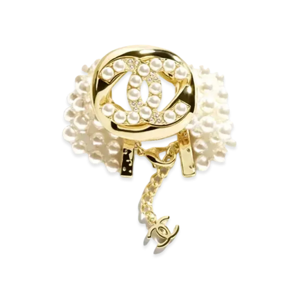 CHANEL Bracelet Metal, Glass Pearls & Diamantes "Gold/Pearly White/Crystal"