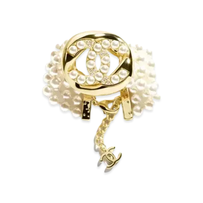 CHANEL Bracelet Metal, Glass Pearls & Diamantes "Gold/Pearly White/Crystal"