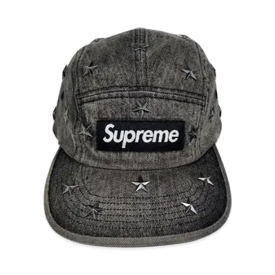 Supreme Stars Studded Denim Camp Cap "Washed Black"