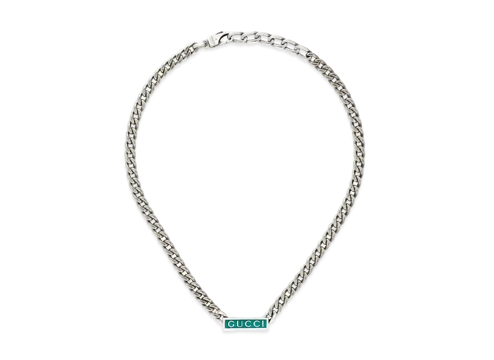 GUCCI Enamel Necklace With Gucci Logo "Lightblue/Gray"