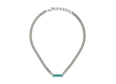 GUCCI Enamel Necklace With Gucci Logo "Lightblue/Gray"