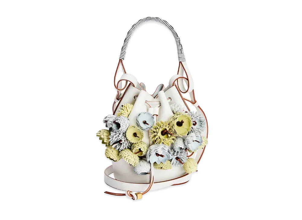 LOEWE Small Flowers Balloon Bag In Classic Calfskin "Soft White / Multicolour"