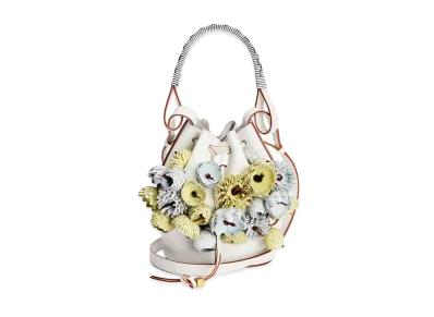 LOEWE Small Flowers Balloon Bag In Classic Calfskin "Soft White / Multicolour"