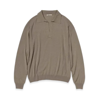 AURALEE Super Fine Cashmere Silk Knit Skipper Polo "Khaki Brown"