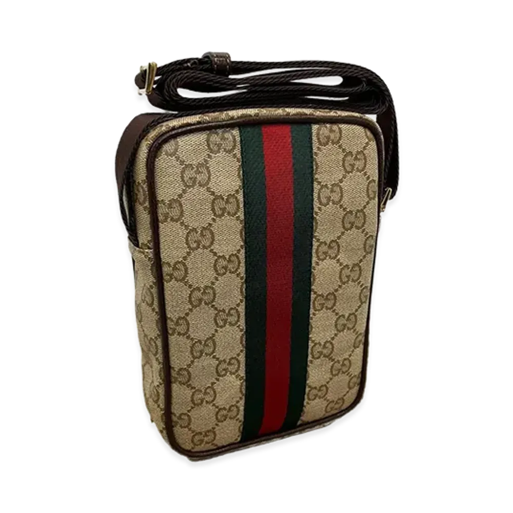 GUCCI GG Coated Web Crossbody Bag "Brown"