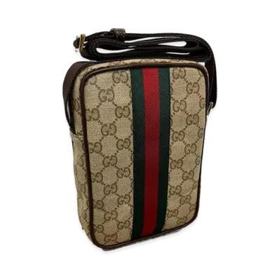 GUCCI GG Coated Web Crossbody Bag "Brown"