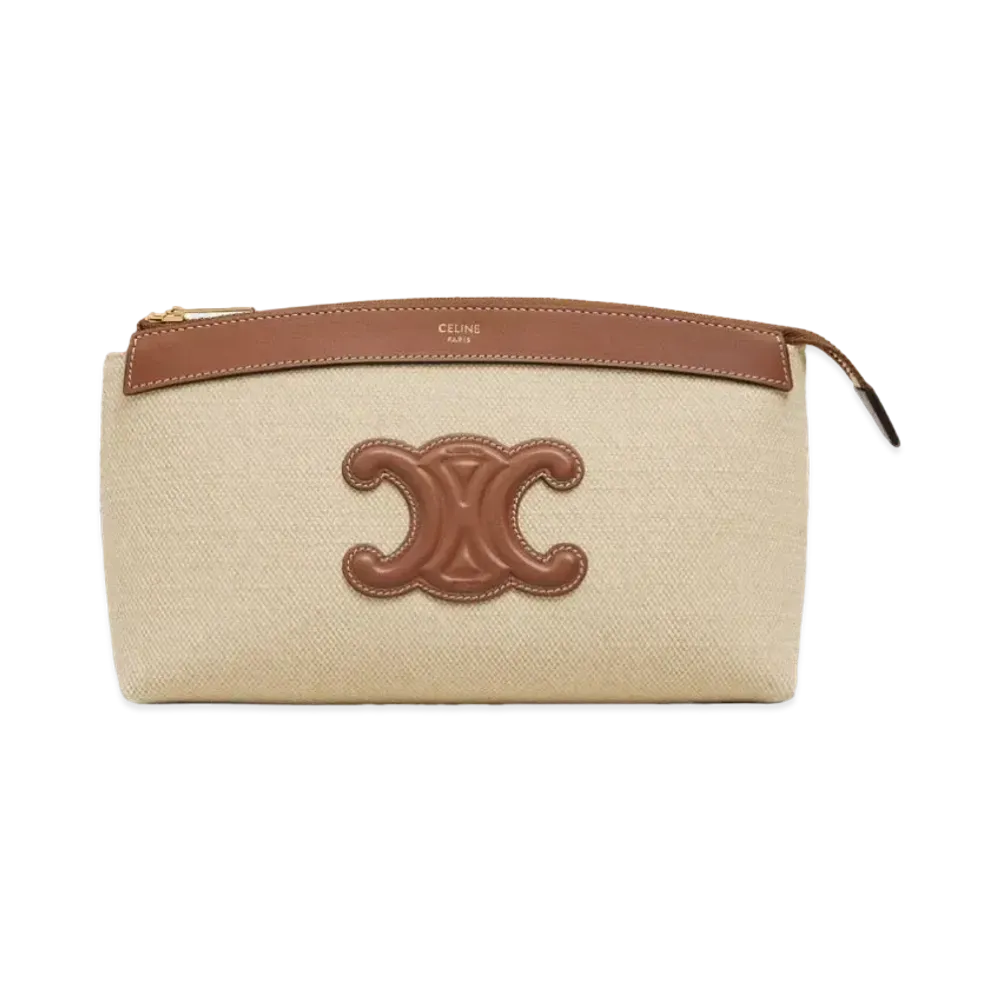 CELINE Medium Strap Wallet in Triomphe Canvas and Lambskin  "Natural/Tan"