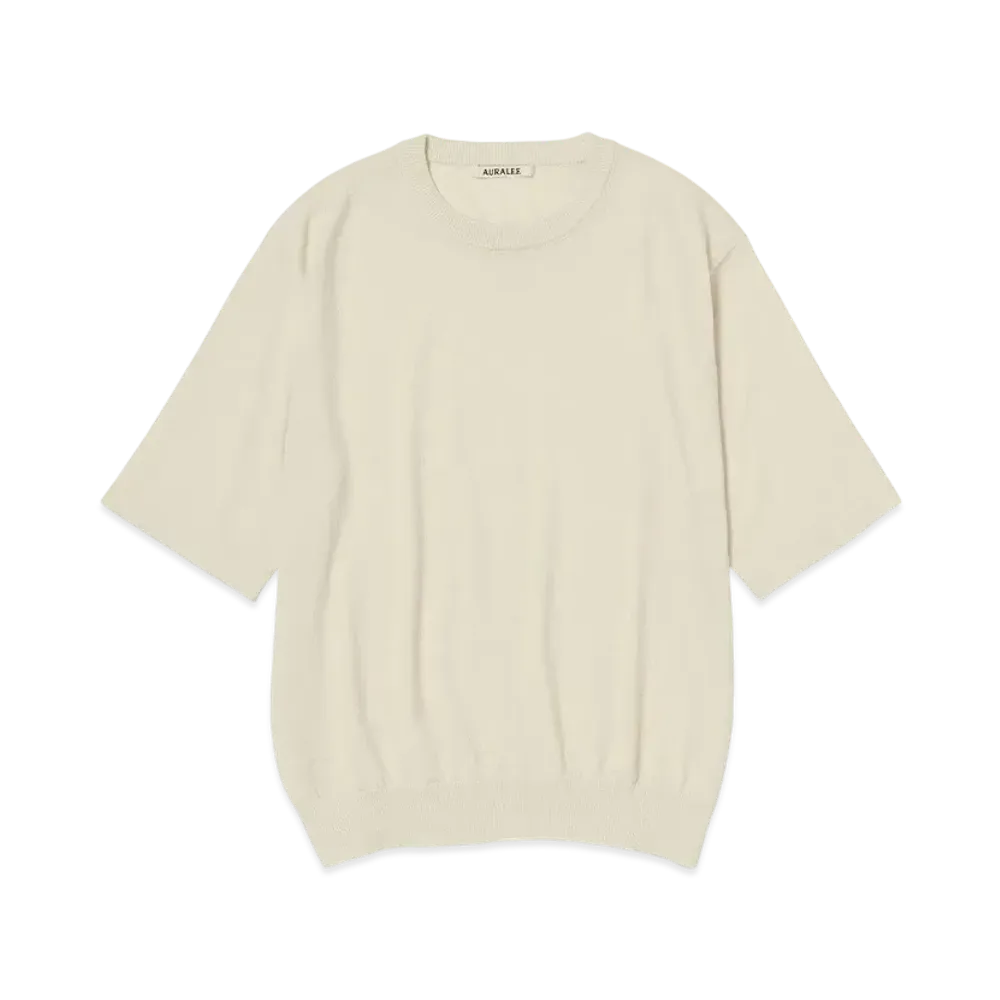 AURALEE Hard Twist Cashmere Knit Tee "Ivory White"