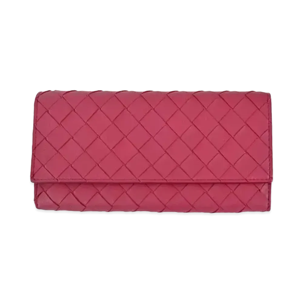 Bottega Veneta Intrecciato Calfskin Flap Long Wallet "Amaranto"