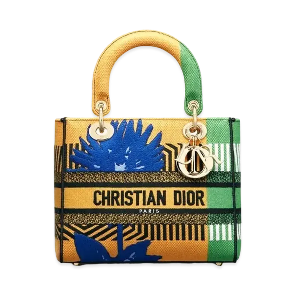 Dior Lady D-Lite Medium Bag D-Flower Pop Embroidery "Yellow"
