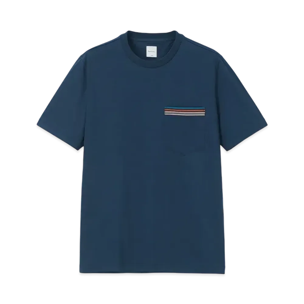 Paul Smith Signature Striped Pocket Short Sleeve Cut And Sew "Blue"