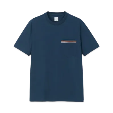 Paul Smith Signature Striped Pocket Short Sleeve Cut And Sew "Blue"