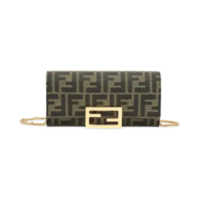 FENDI Continental with Chain Fabric Wallet "Brown"