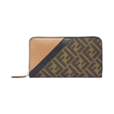 FENDI Diagonal Zip Around Fabric "Brown"
