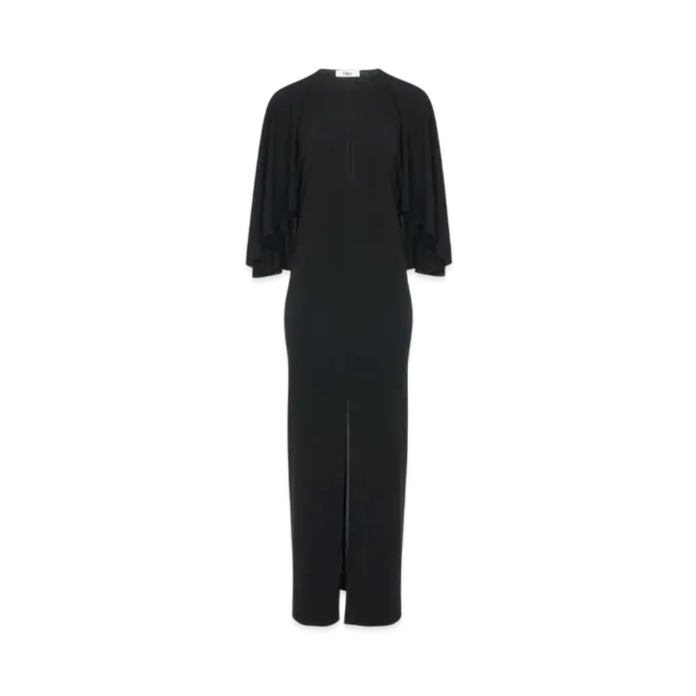 Chloe Long Cape Dress In Crepe Jersey "Black"