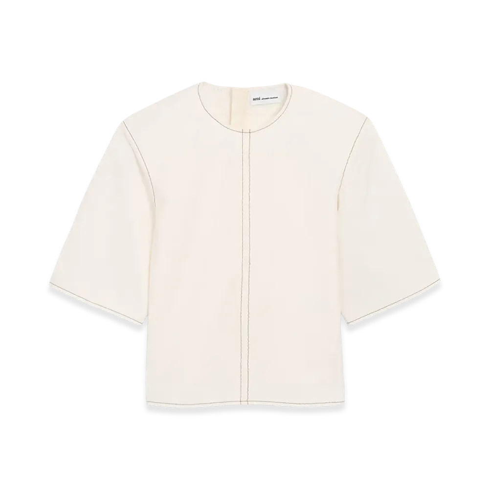 AMI PARIS Cotton Short Sleeves Fitted Top "White"