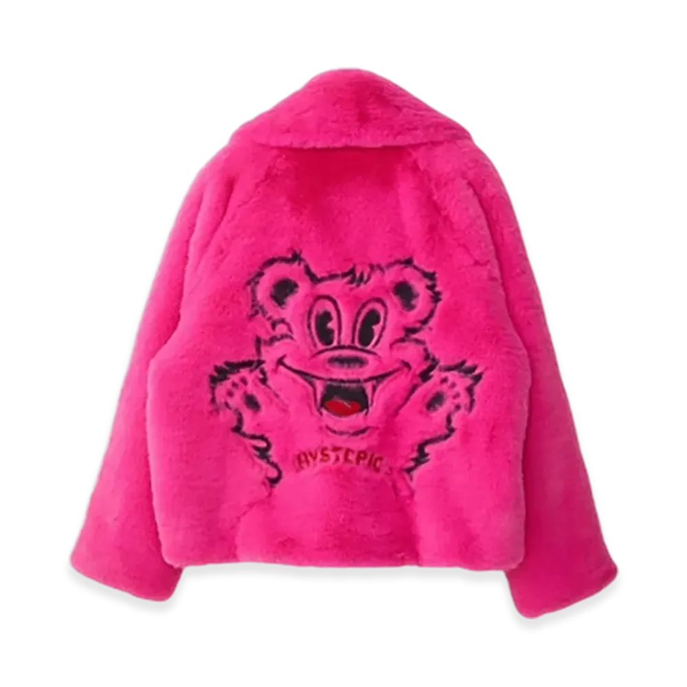 HYSTERIC GLAMOUR Fire Bear Embroidered Faux Fur Blouson "Pink"