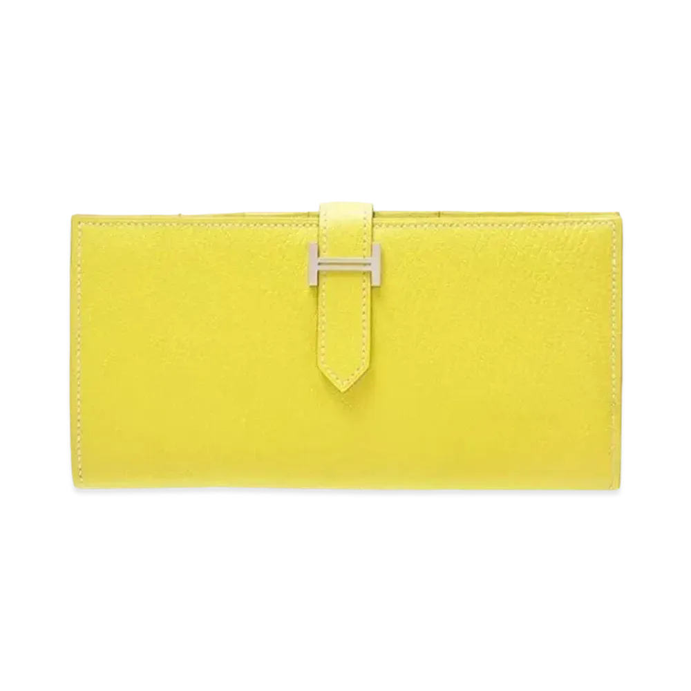 Hermes Bearn Soufflet Chevre Mysore "Lime/Silver"