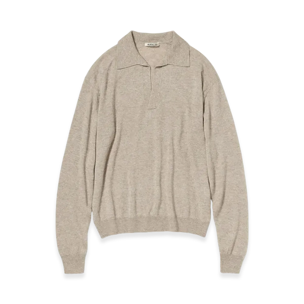 AURALEE Women's Super Fine Cashmere Silk Knit Skipper Polo "Top Beige"