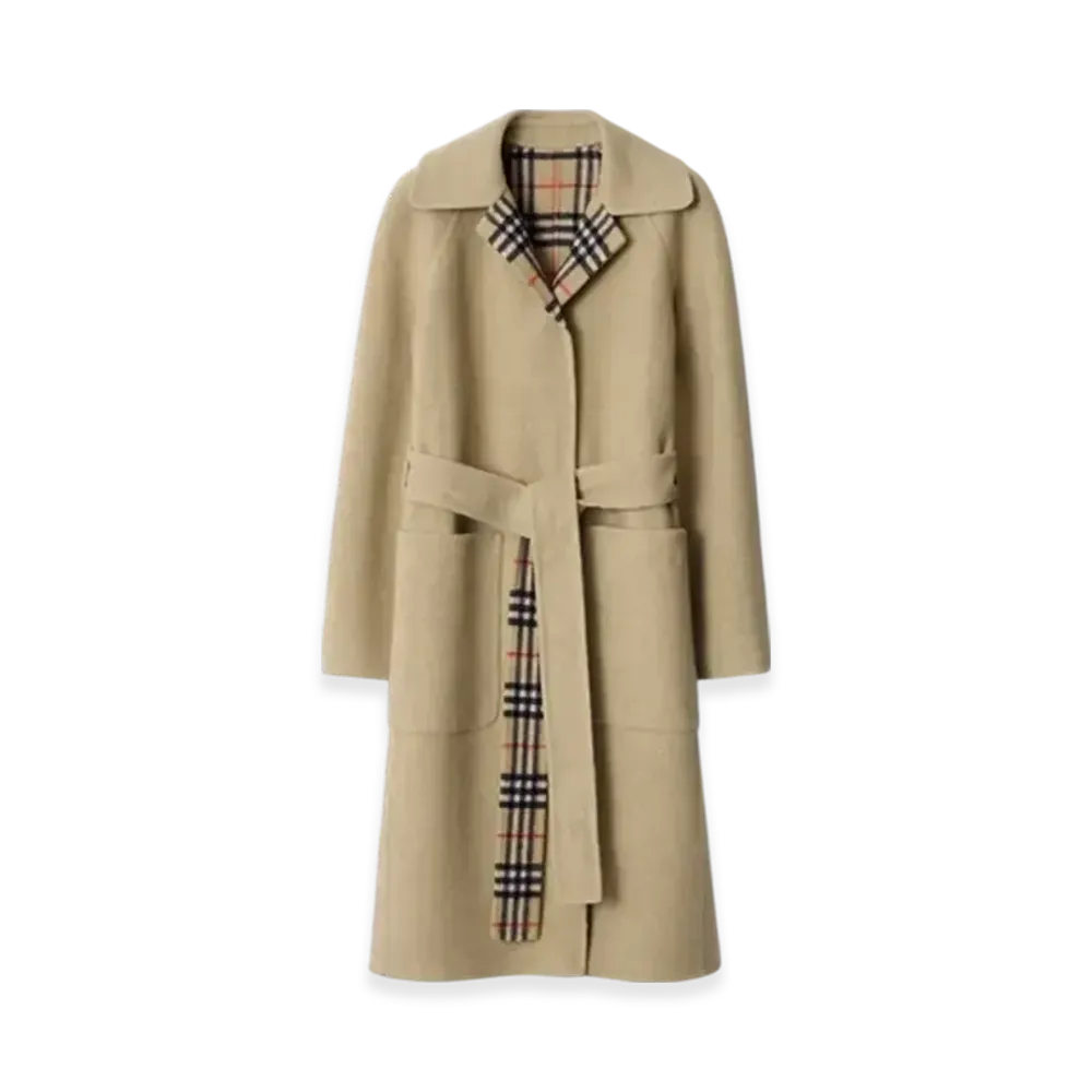 Burberry Reversible Wool Wrap Coat "Sand Beige"