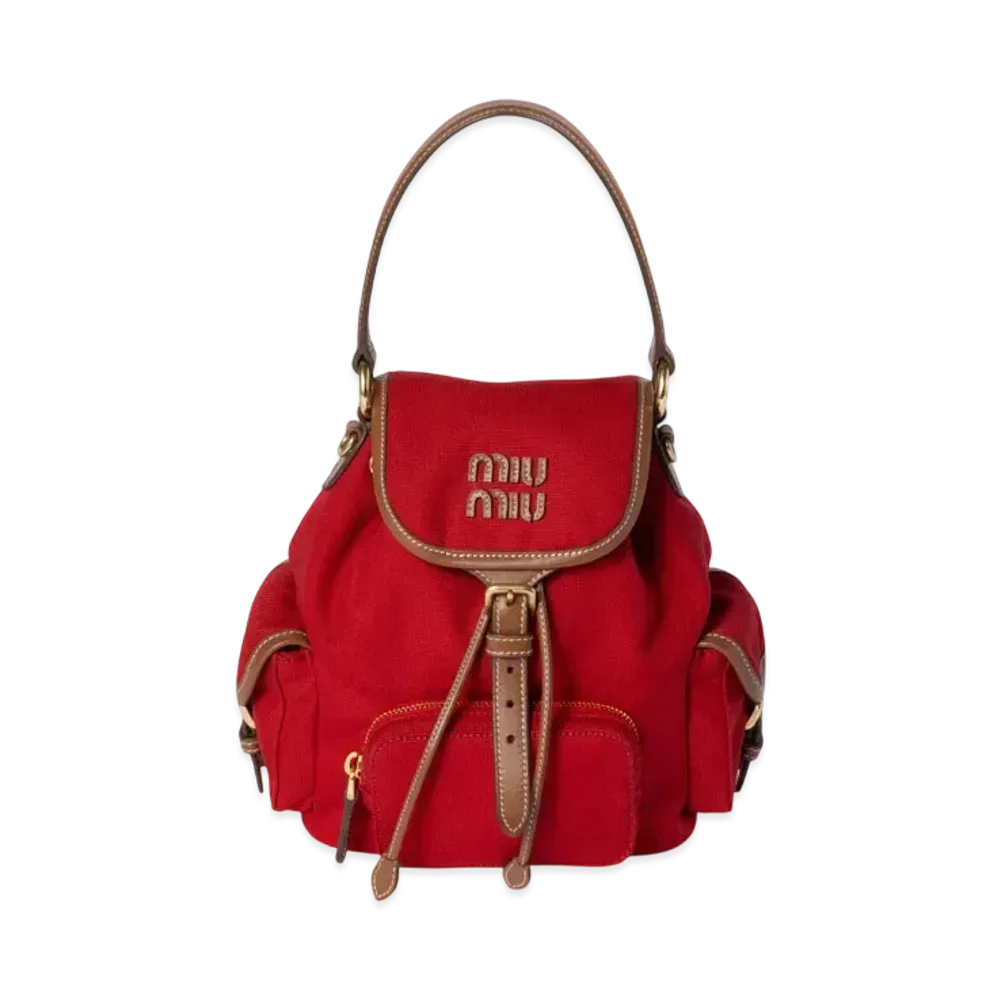 MIUMIU Canvas and Leather Backpack "Red/Brown"