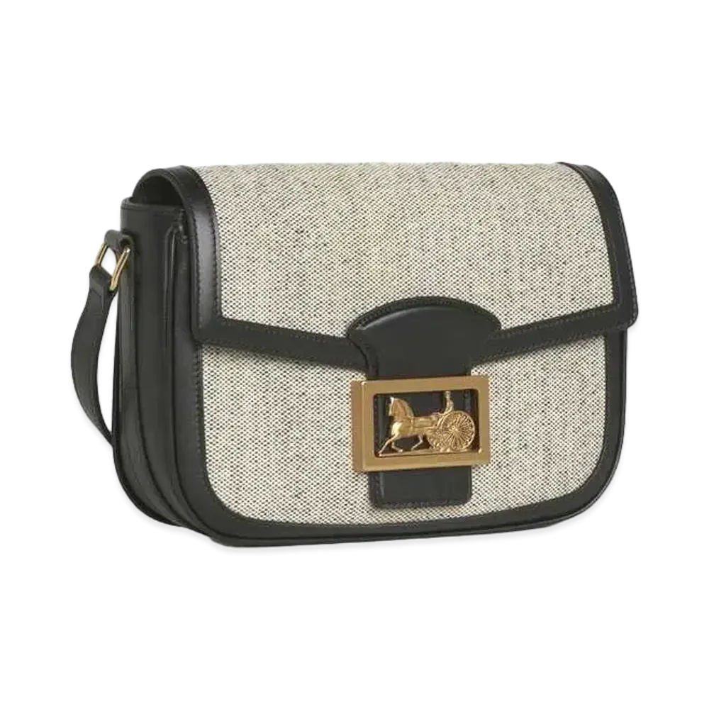 CELINE Medium Sulky Bag in Textile and Calfskin "Natural/Black"