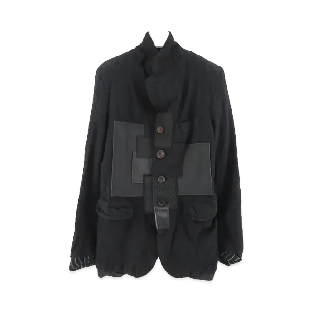 JUNYA WATANABE Wool Stripe Product Processing x Multi Material Patchwork Jacket "Black/Gray"