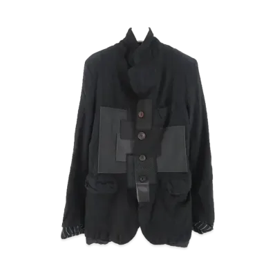 JUNYA WATANABE Wool Stripe Product Processing x Multi Material Patchwork Jacket "Black/Gray"