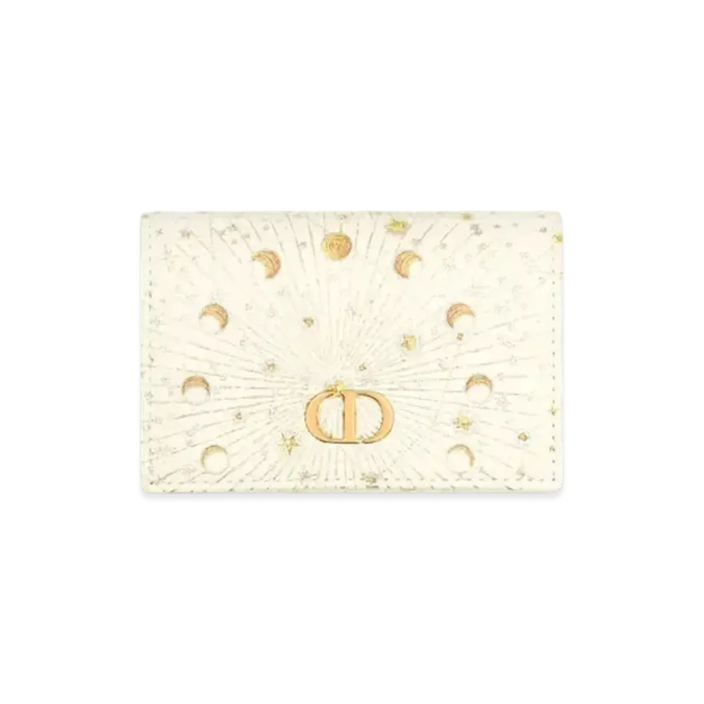 Dior Caro Glycine Wallet Calfskin with Dior Astral Print "Latte/Gold"