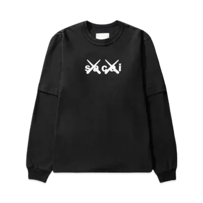 sacai KAWS Flock Print Long Sleeve T-shirt "Black"