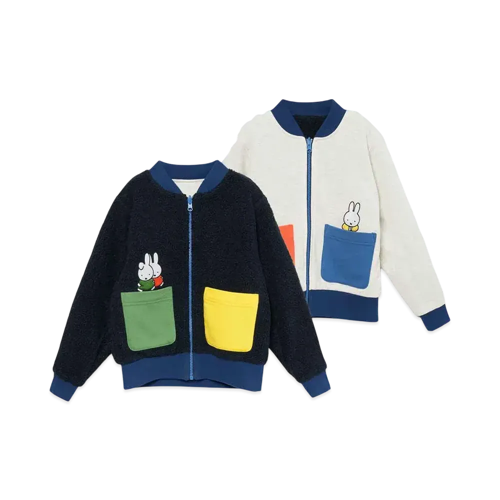 graniph x Miffy & Darn Kids Reversible Fleece Boa Blouson "Heather Natural"