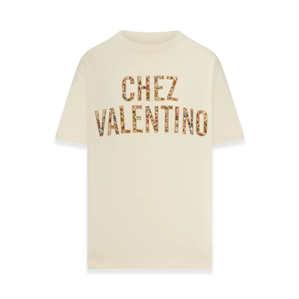 Valentino Women's Embroidered Cotton T-Shirt "Nude/Neutrals"