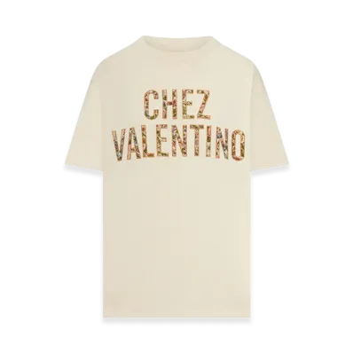 Valentino Women's Embroidered Cotton T-Shirt "Nude/Neutrals"