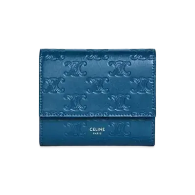 CELINE Small trifold wallet in Embossed smooth calfskin "Petrol"