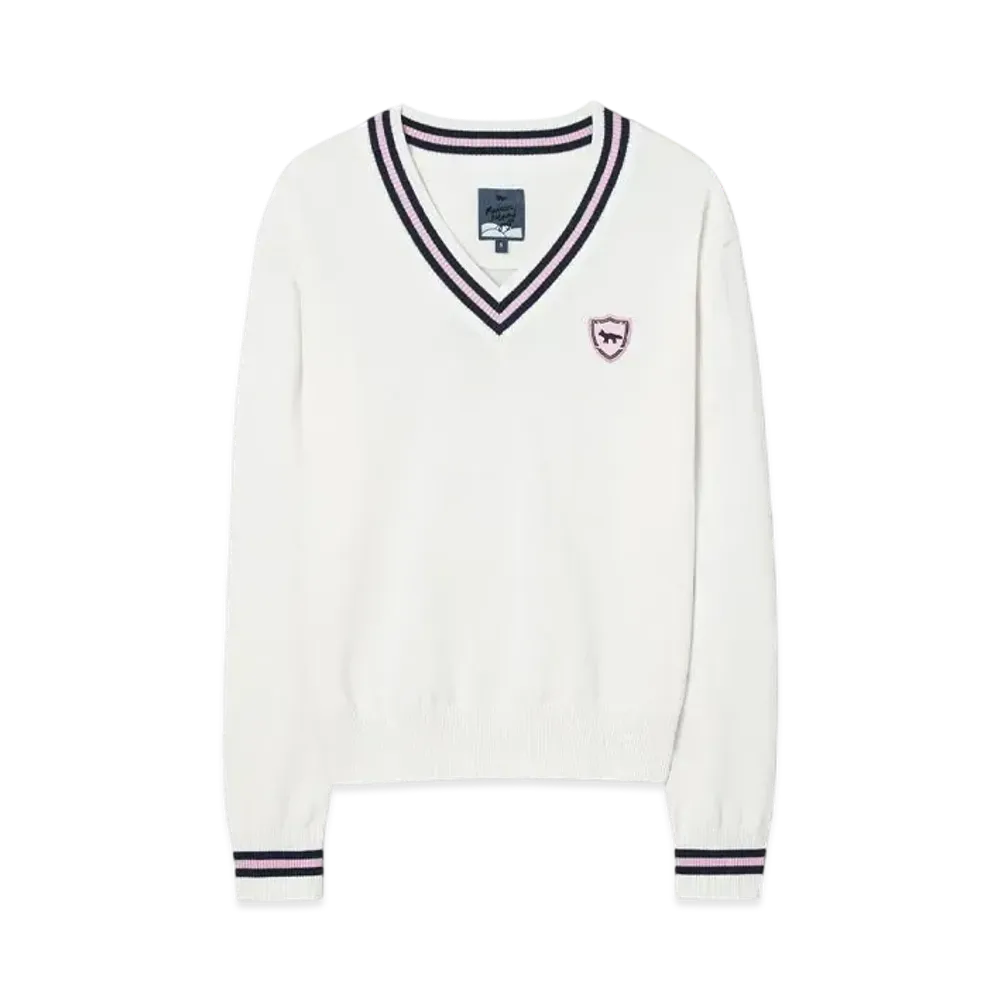 Maison Kitsune Golf Crest Logo V-Neck Prover Sweater "Ecru"