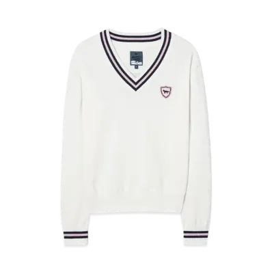 Maison Kitsune Golf Crest Logo V-Neck Prover Sweater "Ecru"