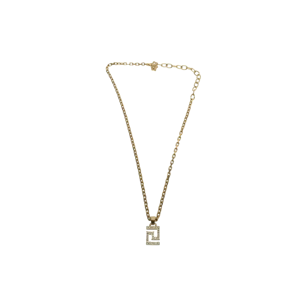 VERSACE Rhinestone Greca Necklace "Gold"