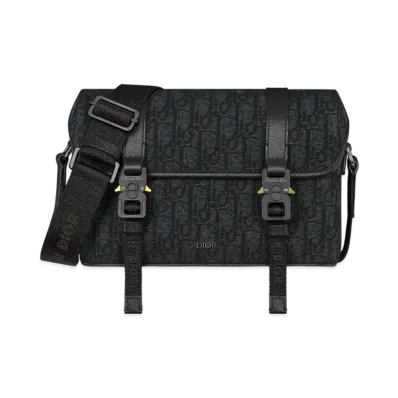 Dior Hit The Road Messenger Bag with Flap Dior Oblique Jacquard and Grained Calfskin "Black/Black"