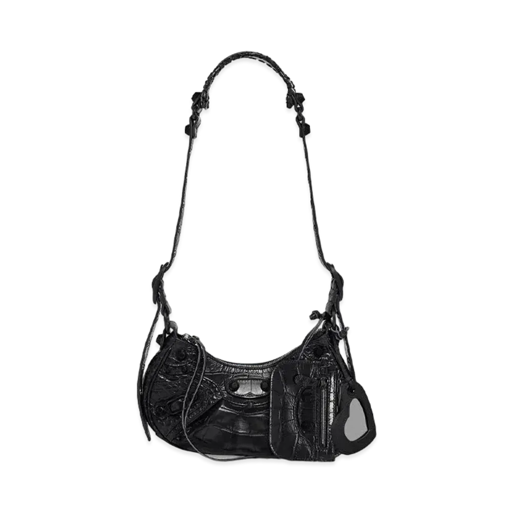 BALENCIAGA Le Cagole XS Shoulder Bag In Extra Supple Crocodile Embossed Calfskin "Black"