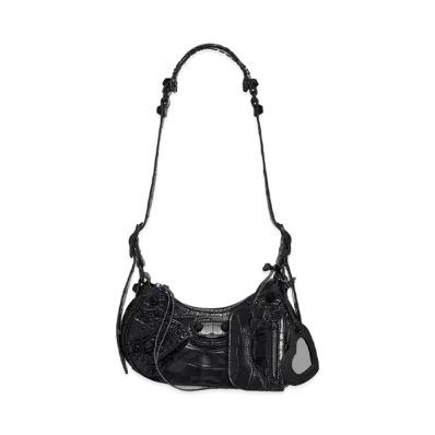 BALENCIAGA Le Cagole XS Shoulder Bag In Extra Supple Crocodile Embossed Calfskin "Black"