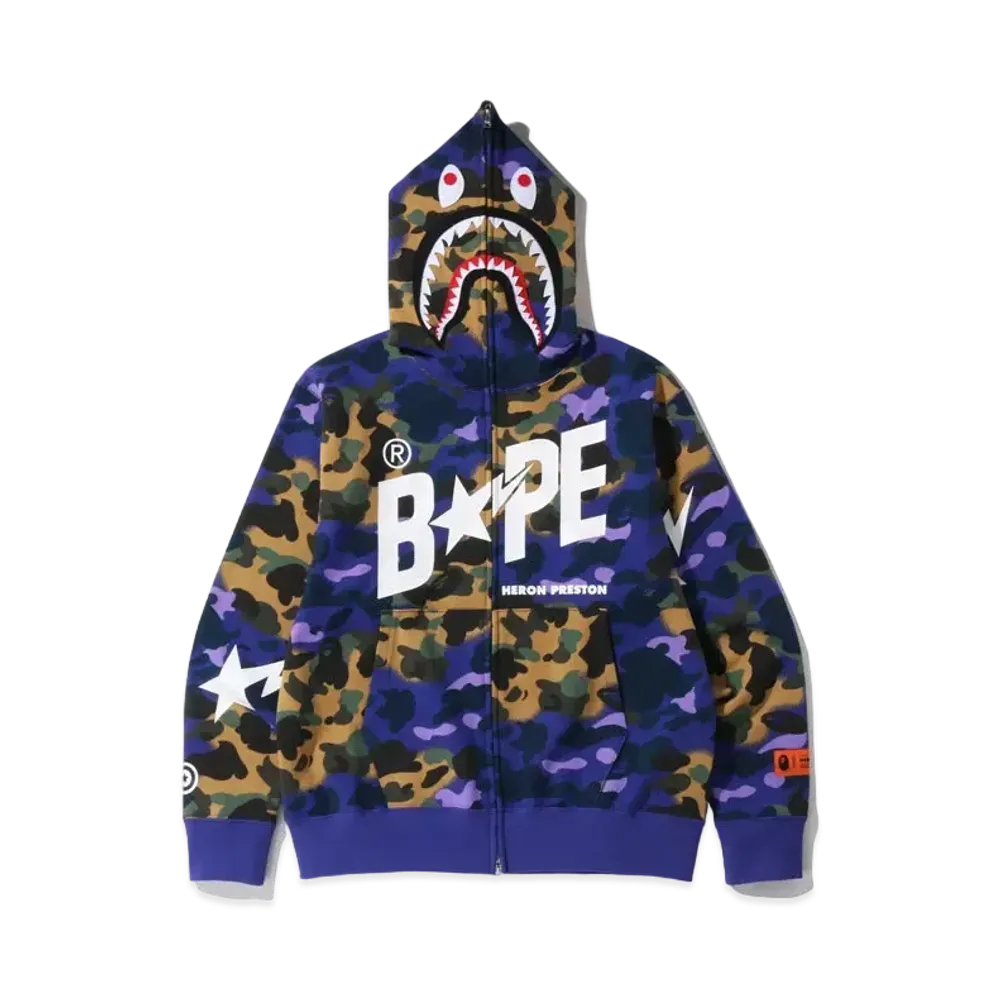A BATHING APE X HERON PRESTON MIX 1ST CAMO SHARK RELAXED FULL ZIP HOODIE "Camo"