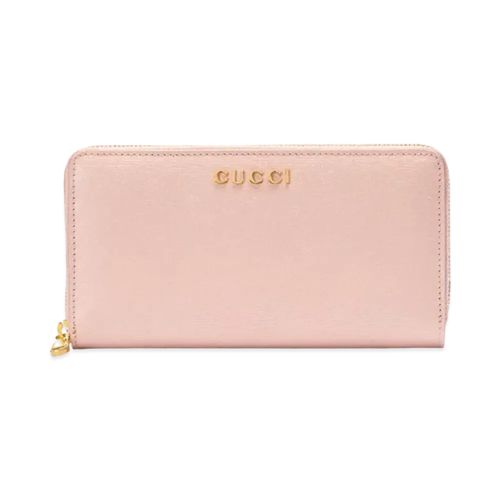 GUCCI Zip Around Wallet with Gucci Script "Pink"