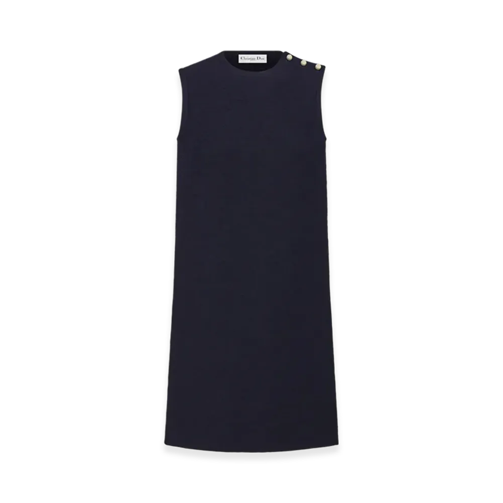 Dior Women's Virgin Wool and Cotton Boucle A Line Dress "Navy Blue"