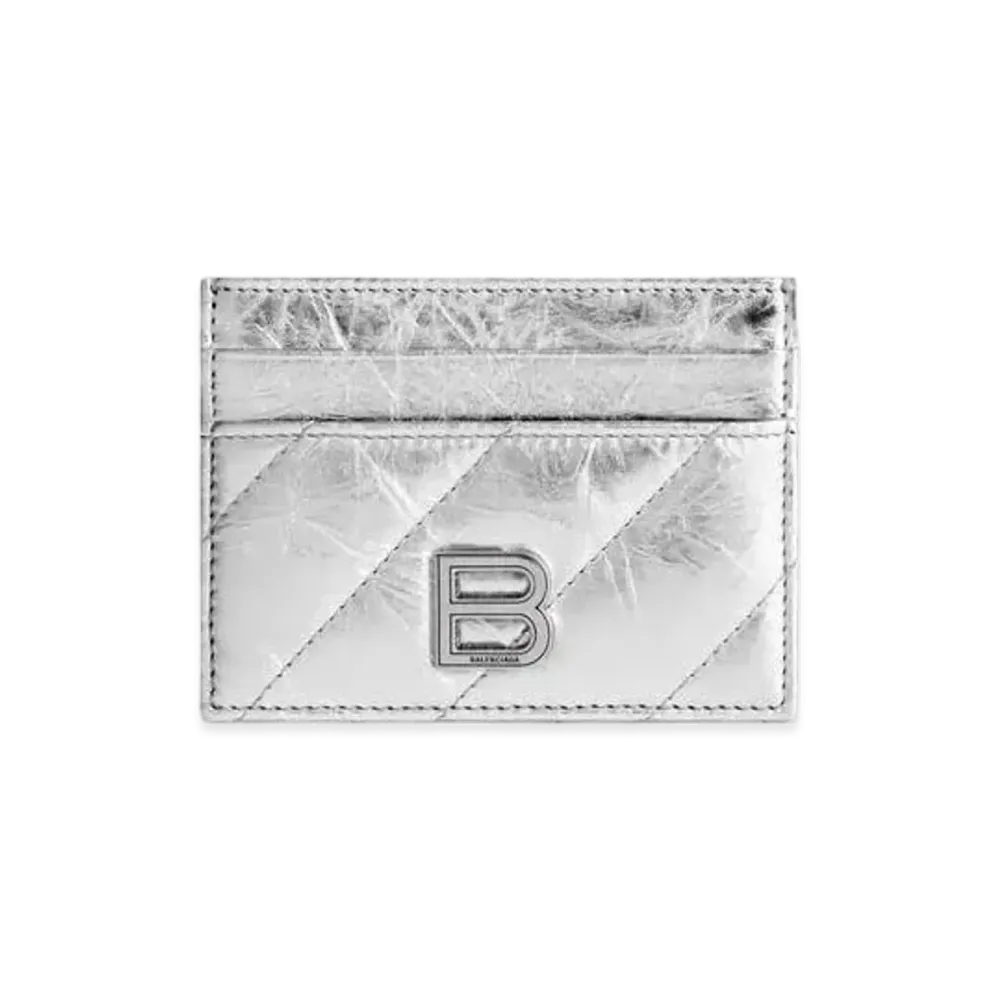 BALENCIAGA Crush Card Holder Metallized Quilted "Silver"