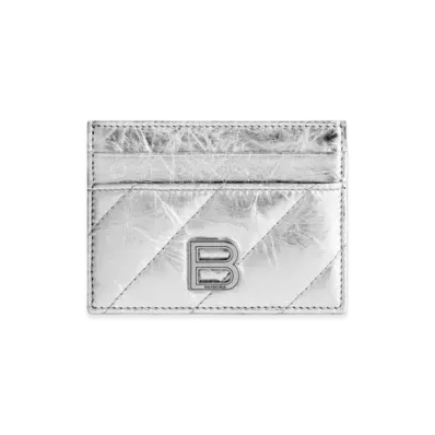 BALENCIAGA Crush Card Holder Metallized Quilted "Silver"